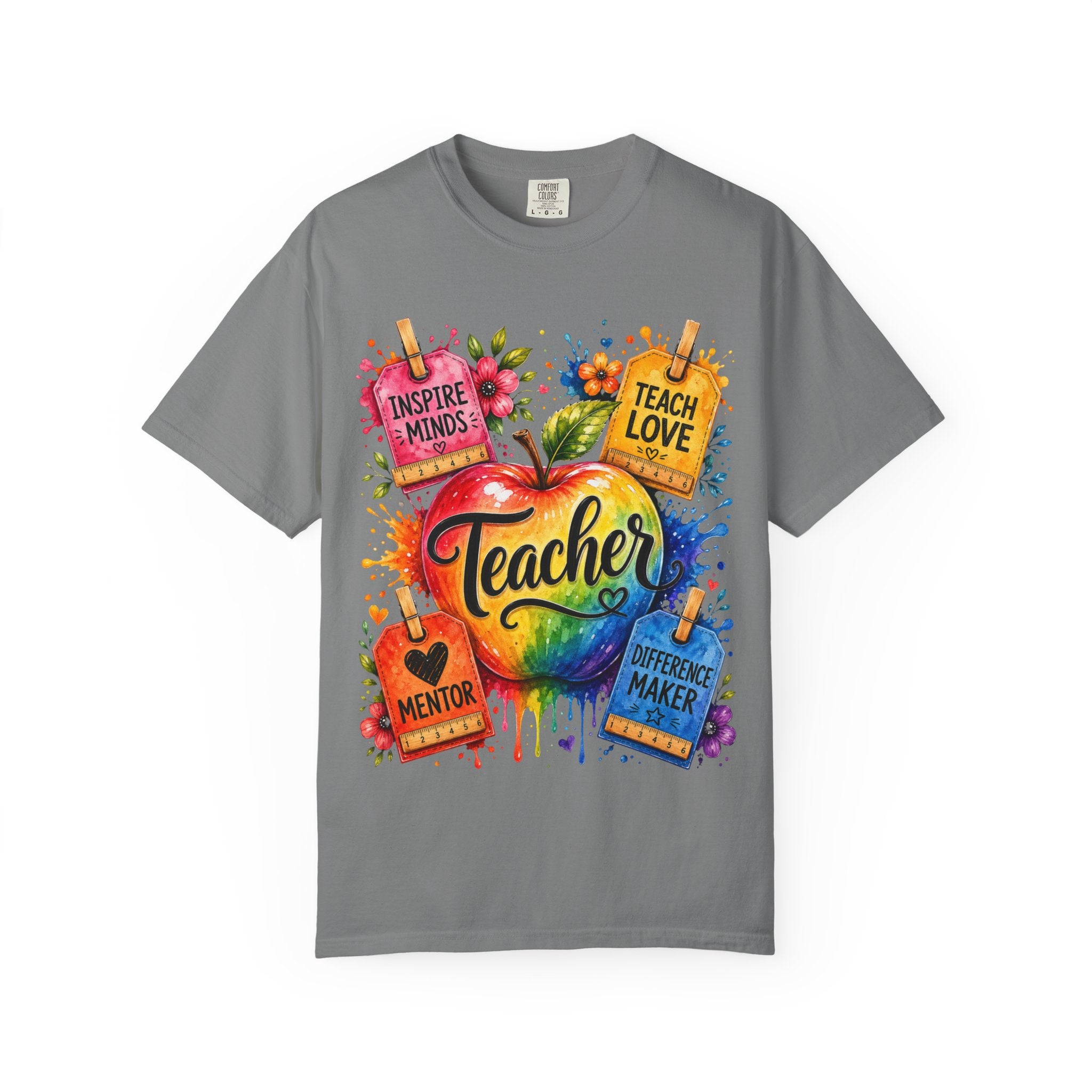 Teacher Apple T Shirt Colorful Inspire Minds Teach Love Mentor Design