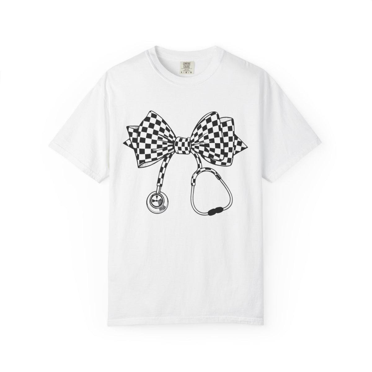 Checkerboard Bow Stethoscope T Shirt Nurse and Medical Student Gift
