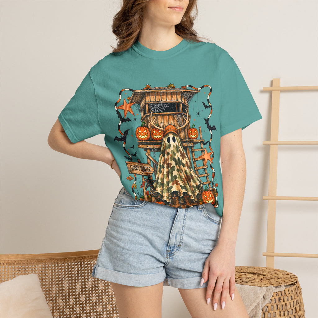 Halloween Ghost Treehouse T-Shirt Front and Back 31 October Camo Pumpkin Tee