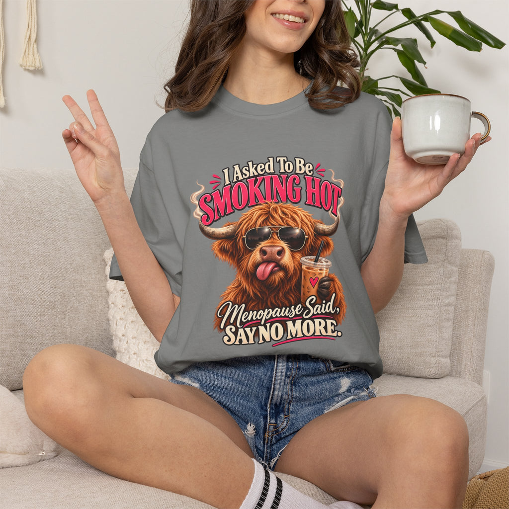 Menopause Smoking Hot Tee Shirt Funny Cow with Sunglasses and Drink