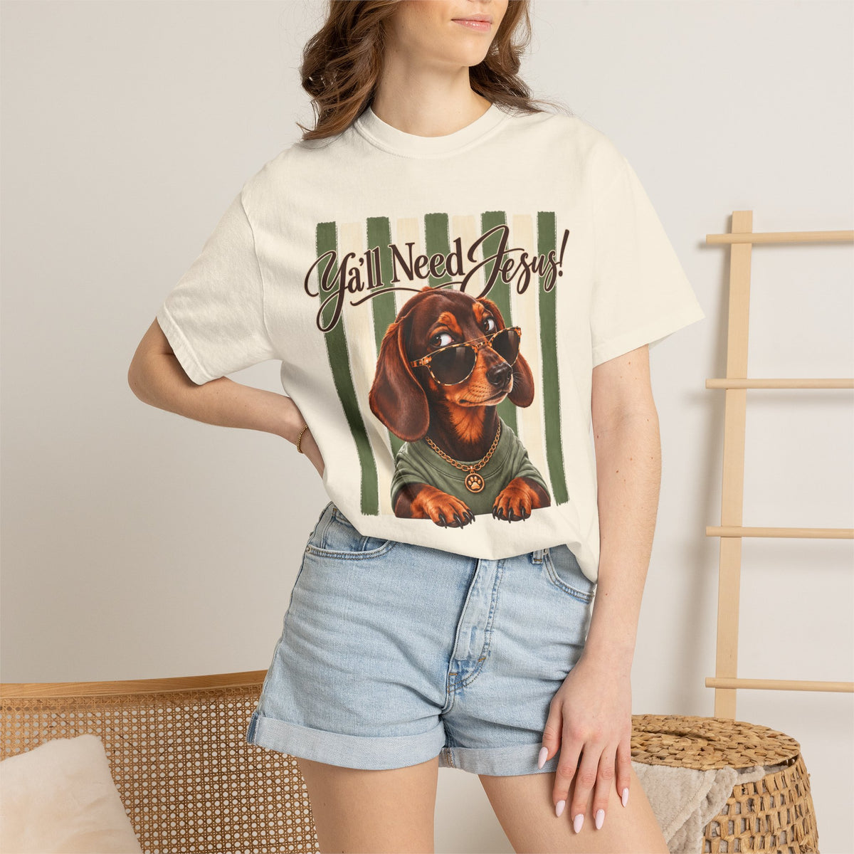 Funny Dachshund Shirt, Y'all Need Jesus Tee, Sarcastic Dog Lover Gift, Comfort Colors T-Shirt, Sassy Wiener Dog Shirt