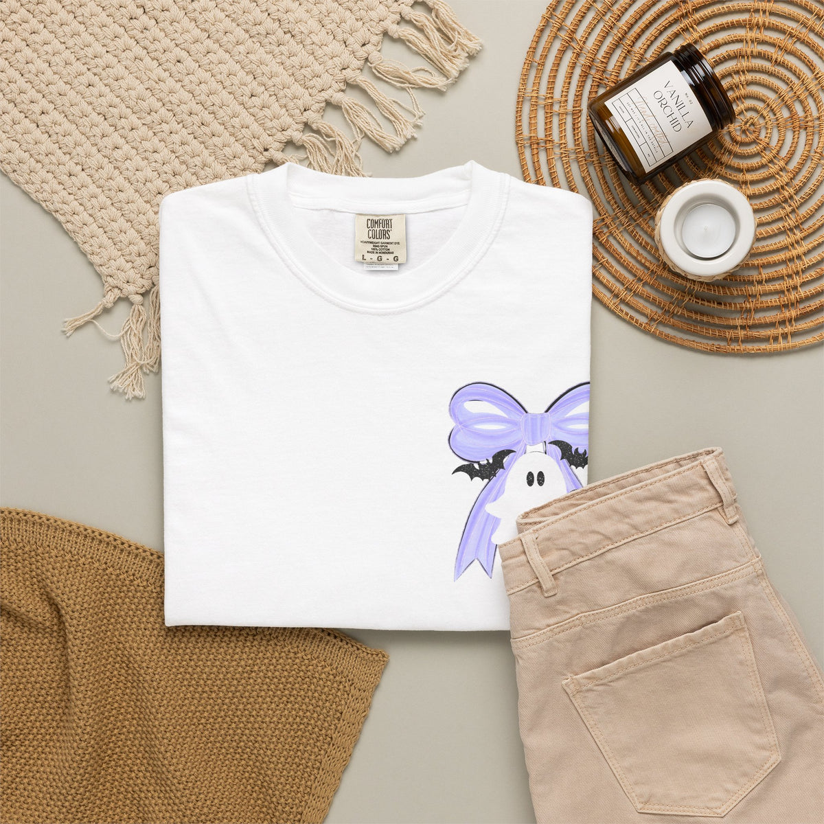 Spooky Season Ghost Tee Lavender Bow Halloween T Shirt