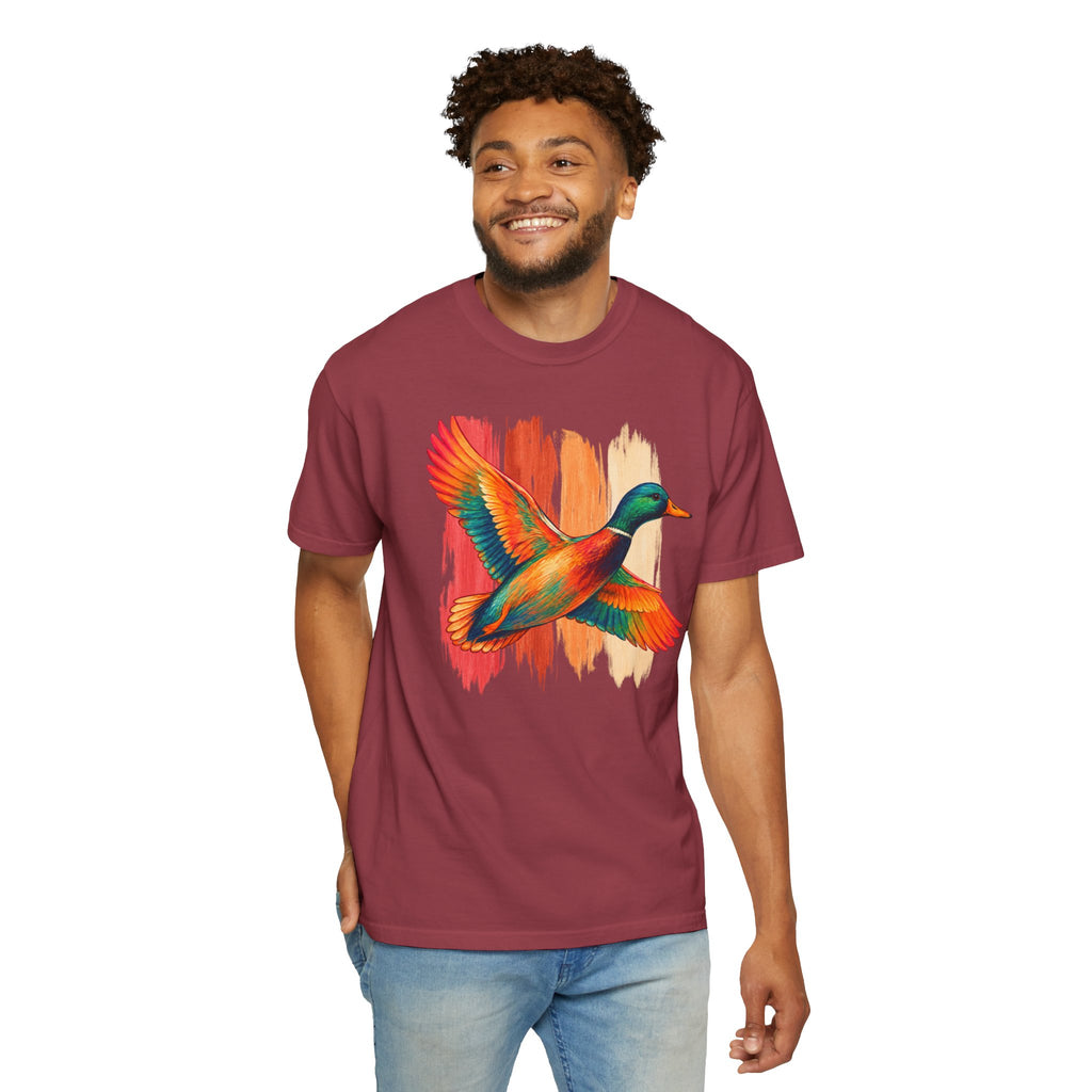 Colorful Flying Duck Tee | Vibrant Mallard Illustration, Nature Shirt