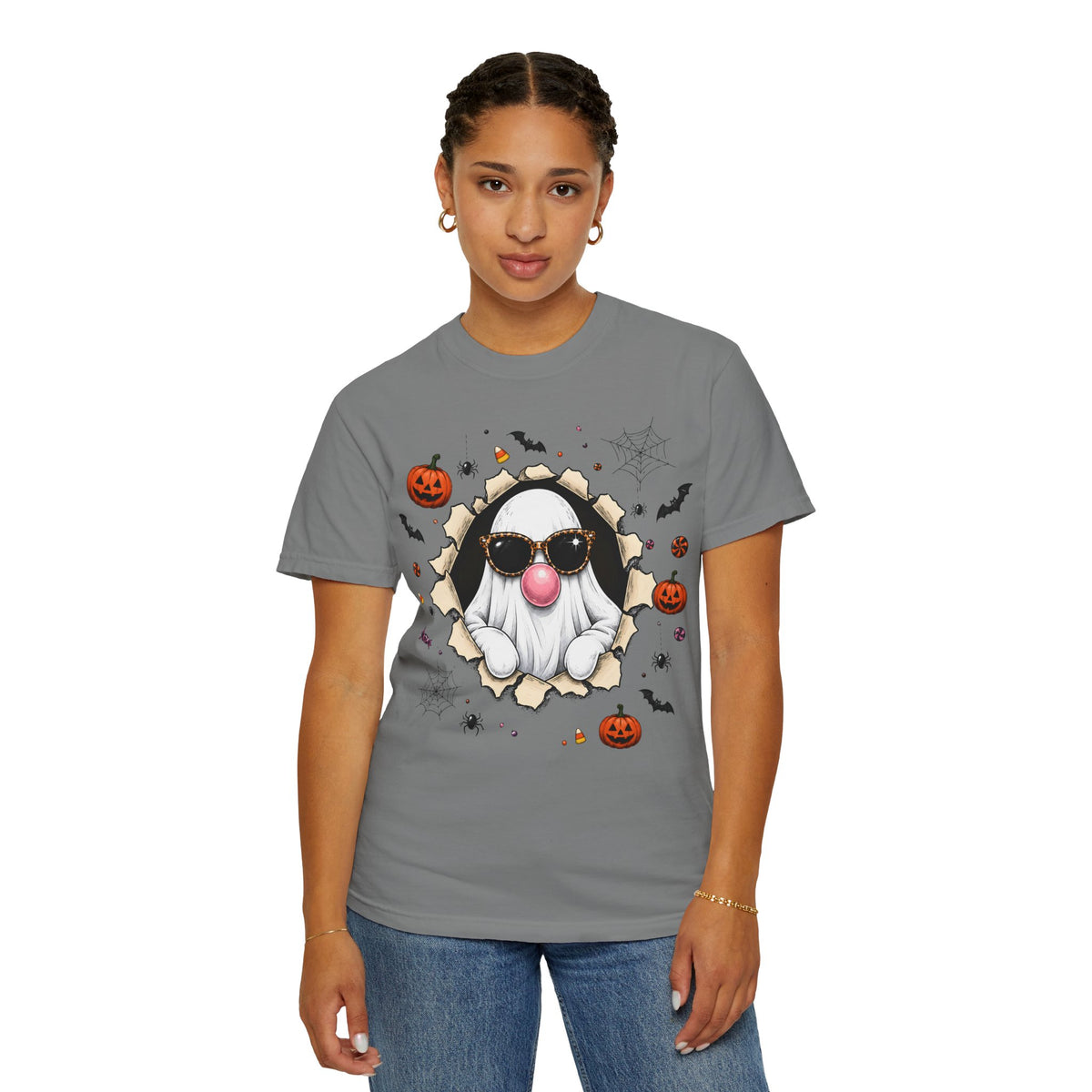 Halloween Gnome T-Shirt Funny Bubblegum Ghost and Leopard Butt Graphic Tee