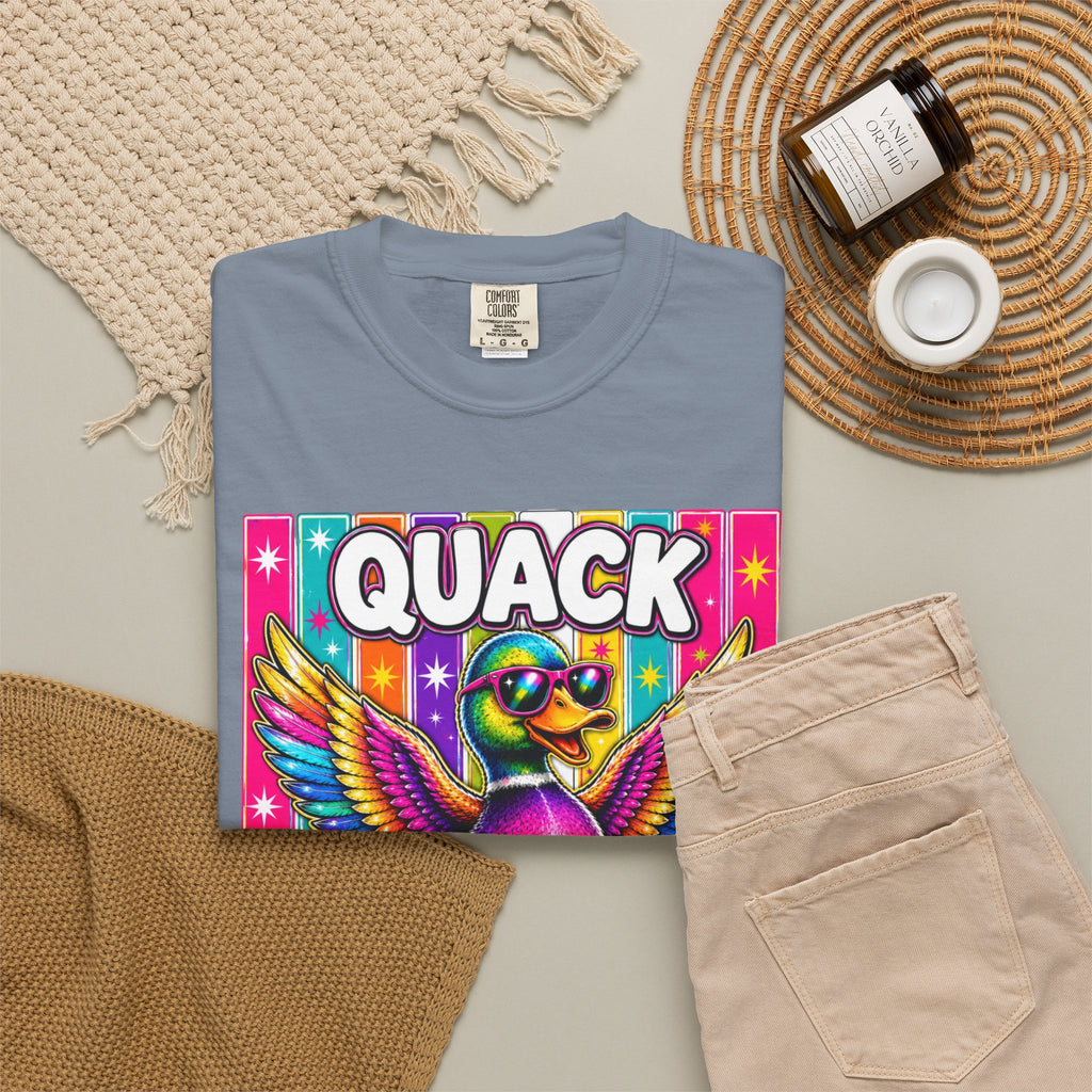 Quack Headed Duck T Shirt Vibrant Retro Rainbow Duck Graphic Tee