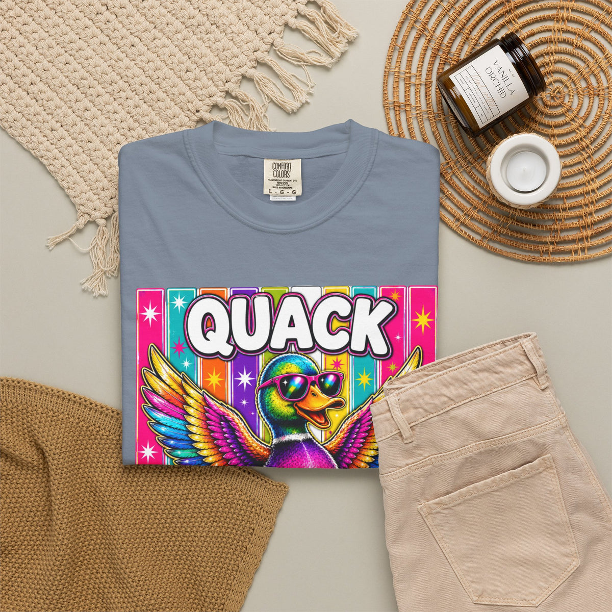 Quack Headed Duck T Shirt Vibrant Retro Rainbow Duck Graphic Tee