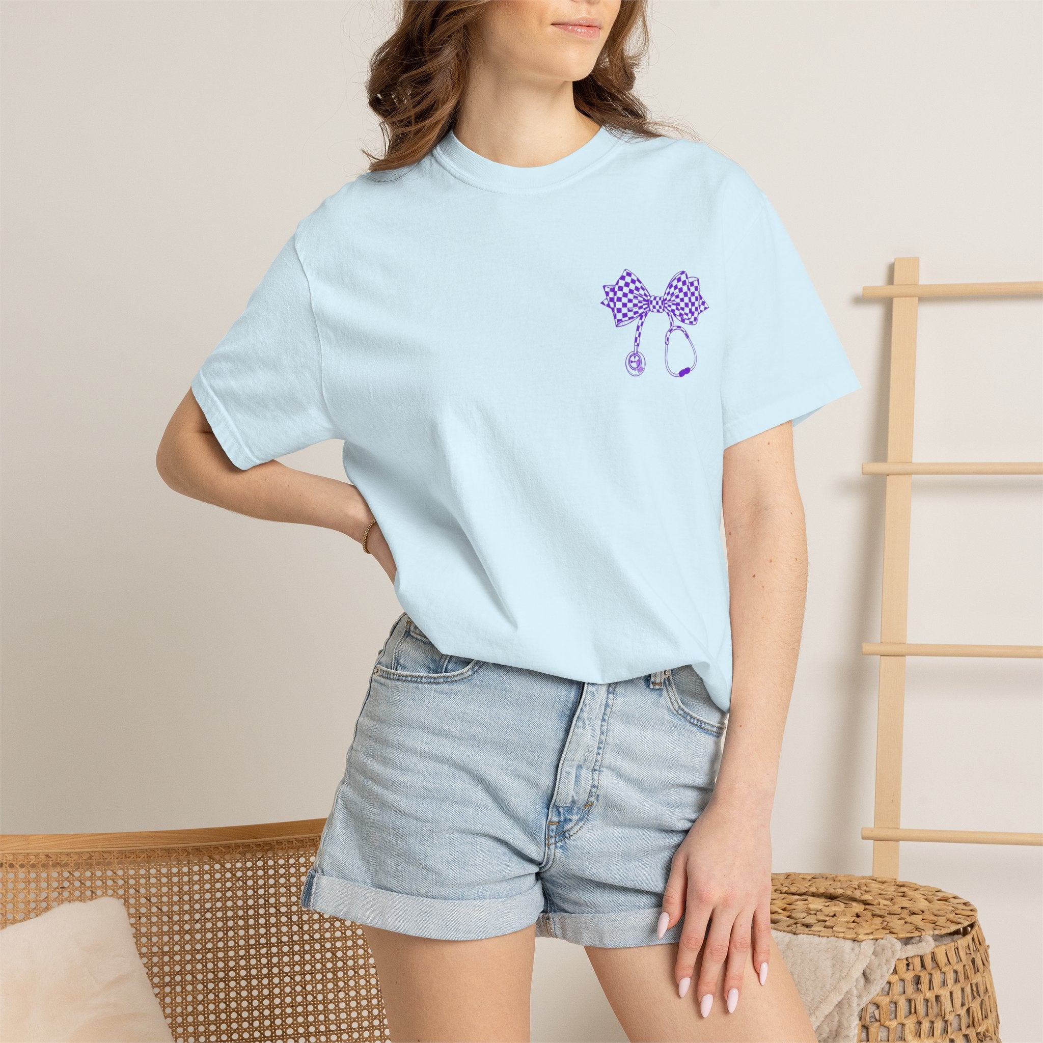Nurse Stethoscope Bow T Shirt Checkered Medical Ribbon Tee