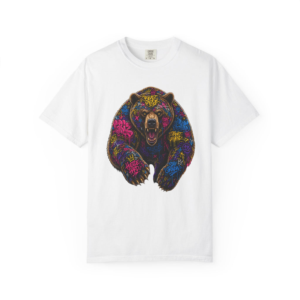 Bear Graffiti TShirt Neon Street Art Roaring Bear Graphic Tee