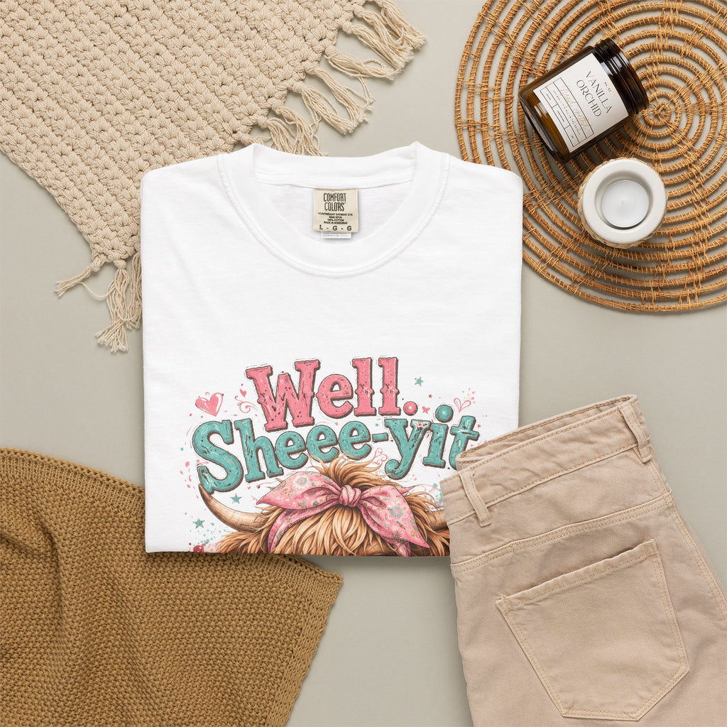 T-Shirt Well Sheey it Cute Highland Cow Graphic Tee