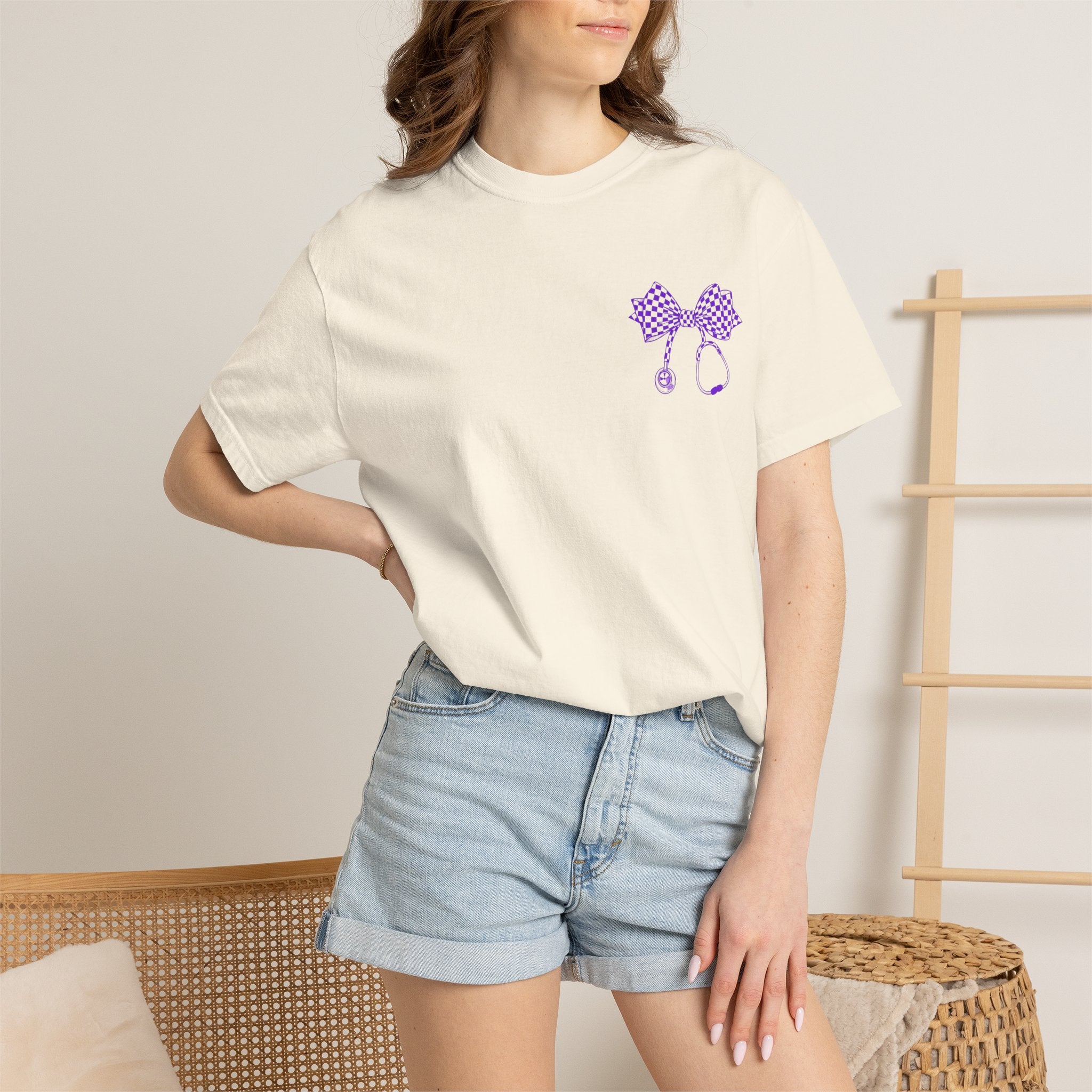 Nurse Stethoscope Bow T Shirt Checkered Medical Ribbon Tee