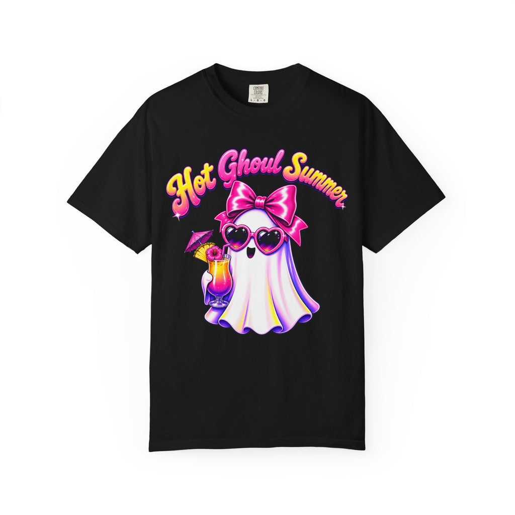 Hot Ghoul Summer T Shirt Cute Retro Ghost Tee with Sunglasses and Cocktail