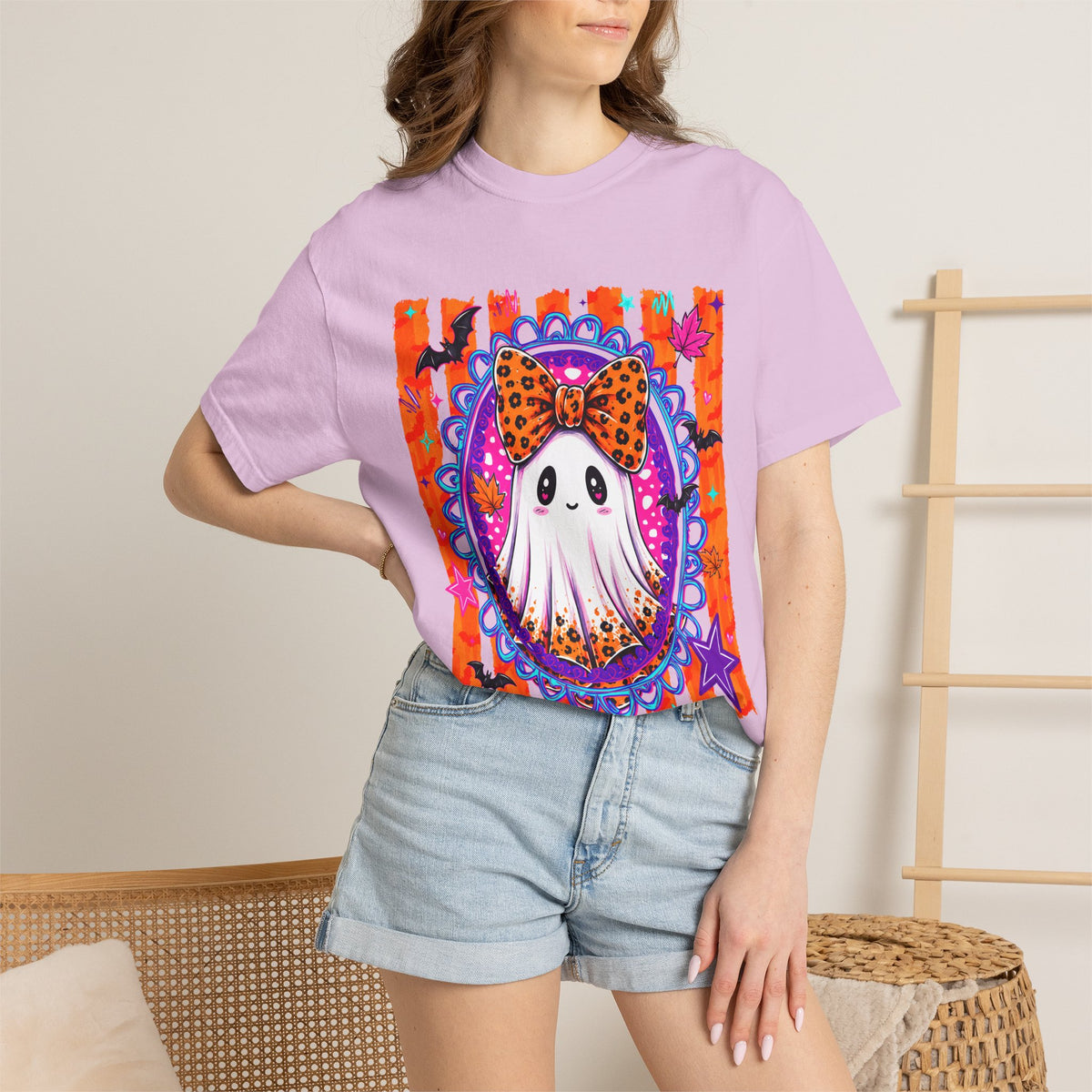 Halloween Ghost Tee Cute Polka Dot Bow Ghost Graphic T Shirt