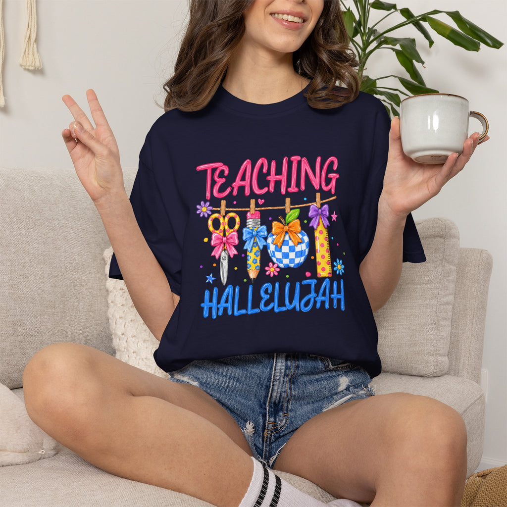 Teaching Hallelujah T Shirt | Teacher Shirt with Floral Clipart and Chalkboard