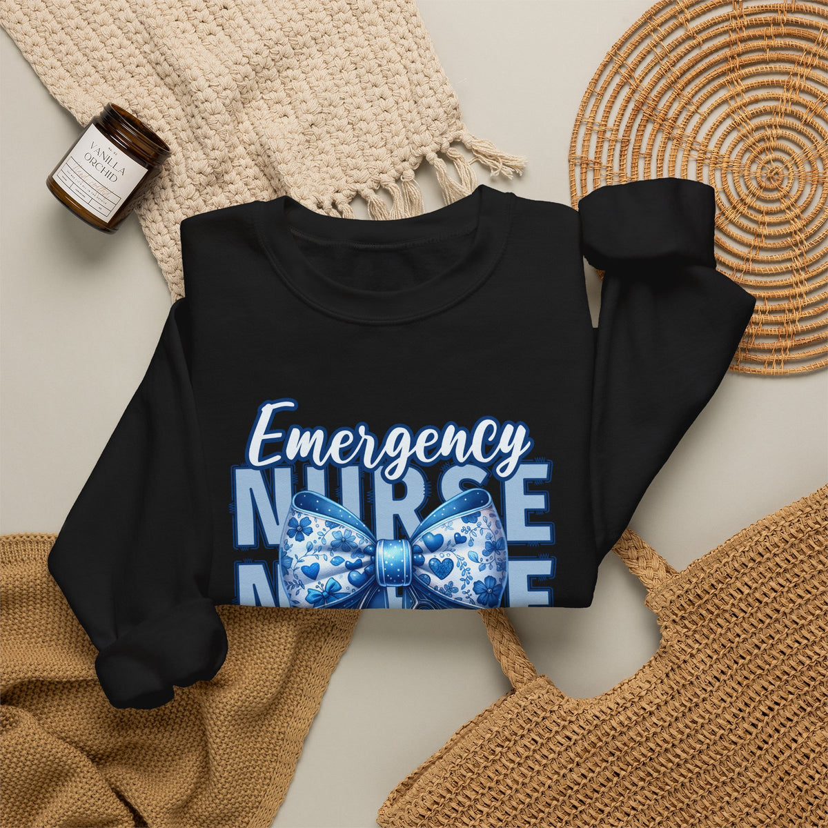 Emergency Nurse Sweatshirt, ER Nurse Blue Bow Shirt, Emergency Room Nurse Gift, RN Sweatshirt, Cute Nurse Apparel, Nursing Gift