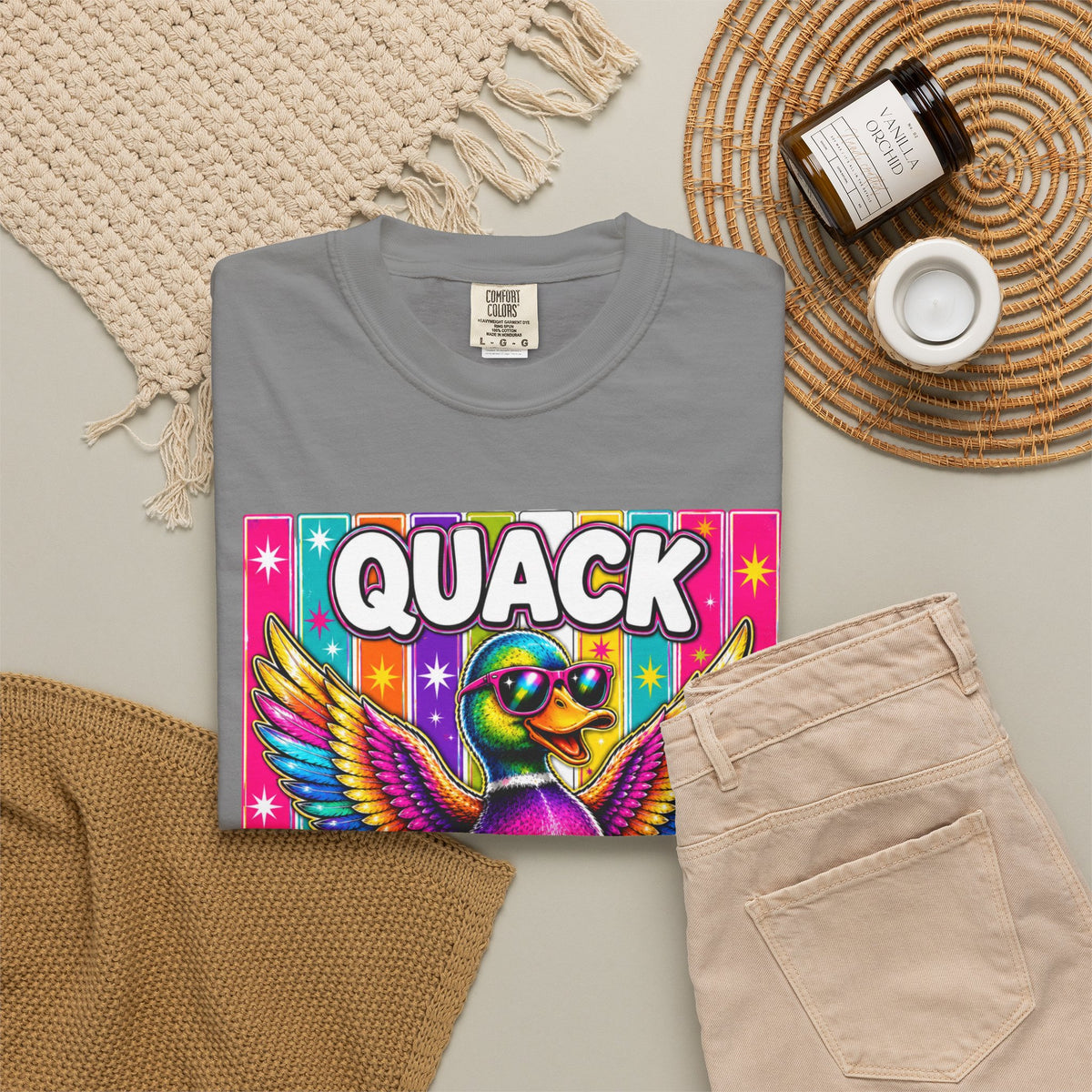Quack Headed Duck T Shirt Vibrant Retro Rainbow Duck Graphic Tee