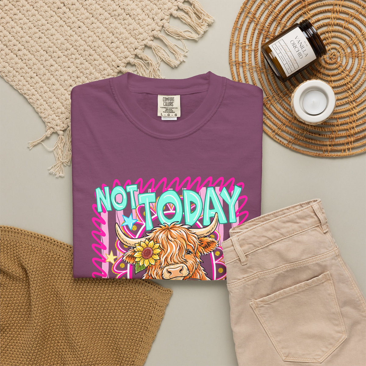 Not Today Heifer T Shirt Cute Highland Cow Graphic Tee