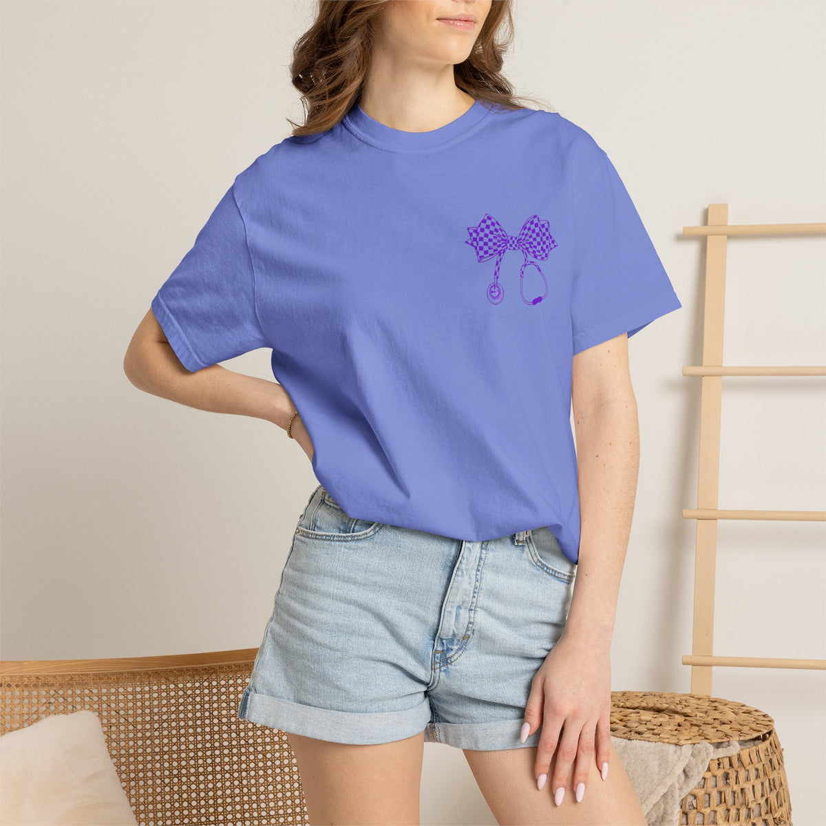 Nurse Stethoscope Bow T Shirt Checkered Medical Ribbon Tee