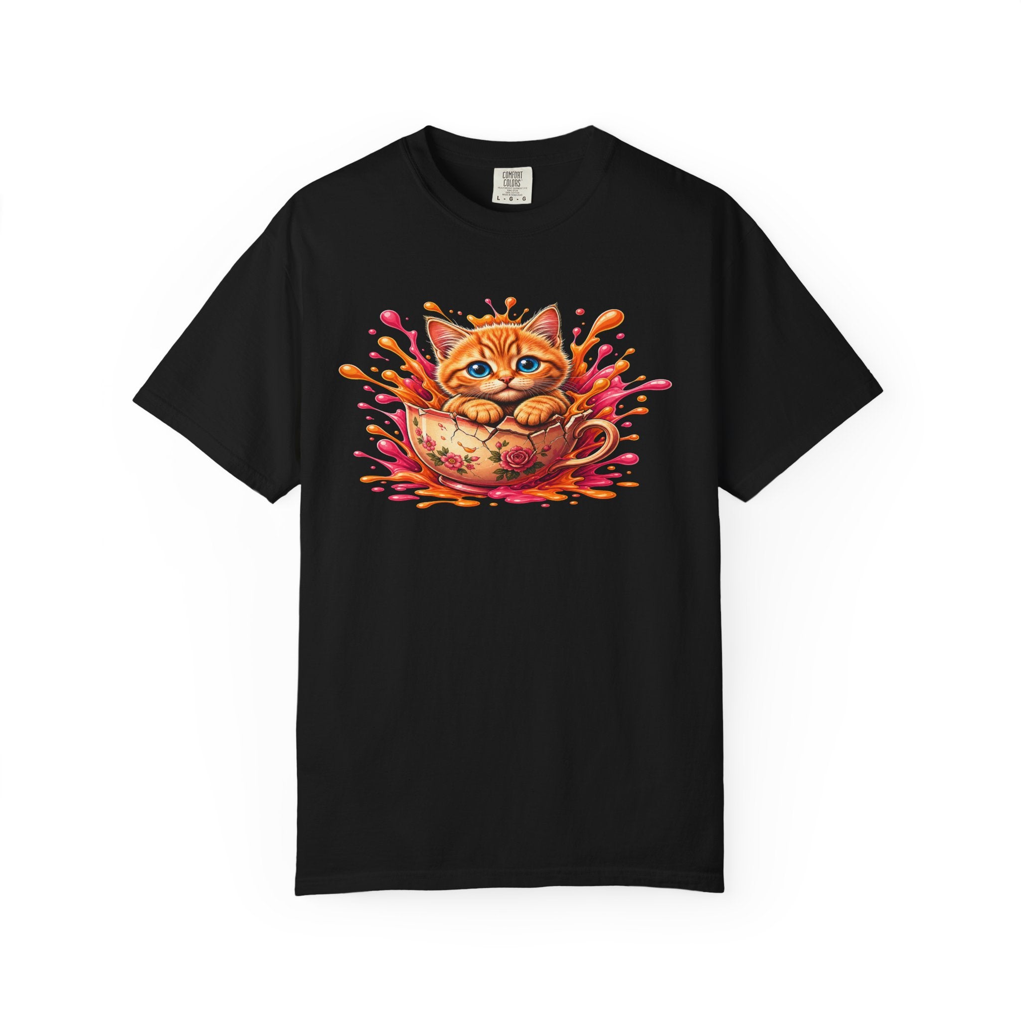 Cat Splash T Shirt Cute Orange Kitten Graphic Tee