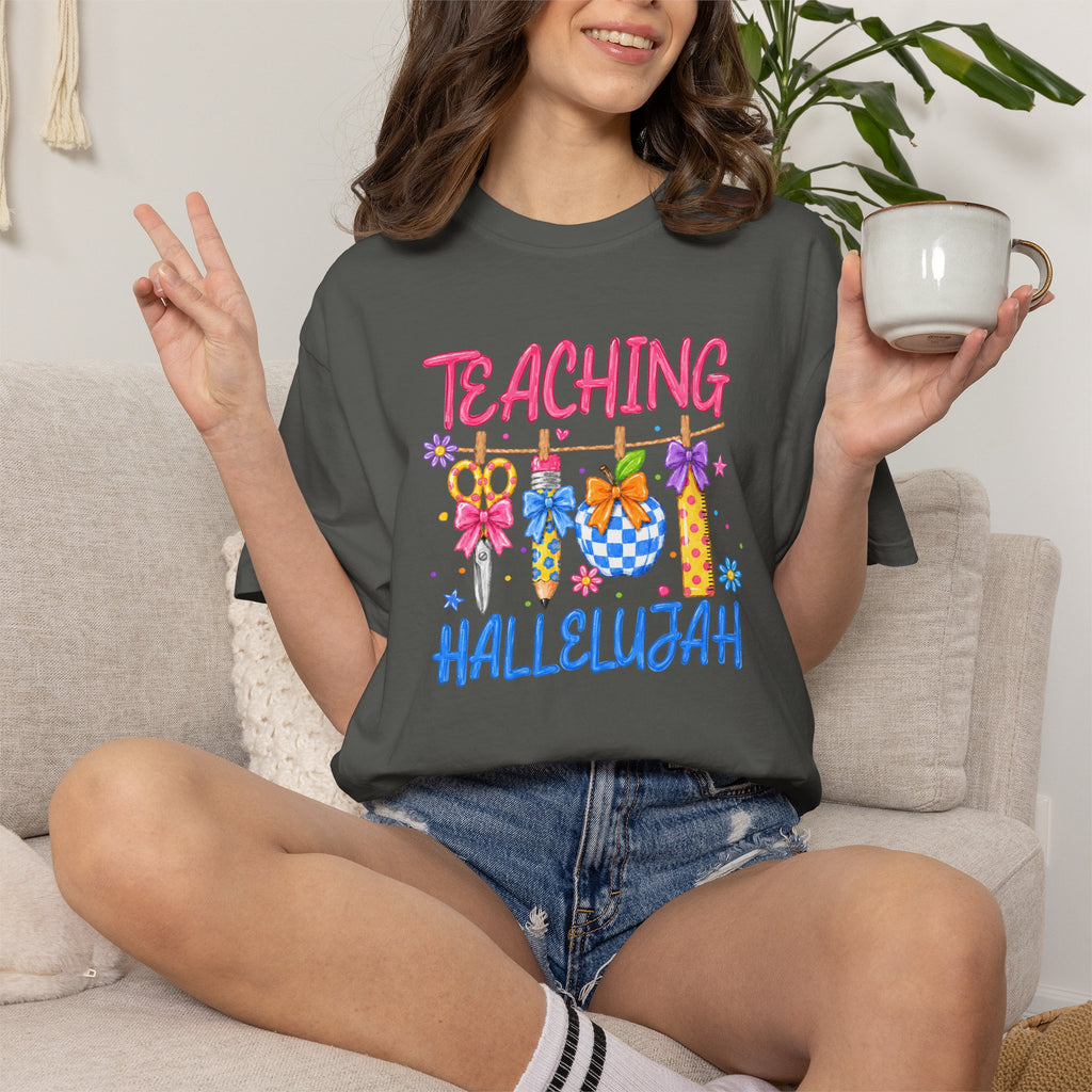 Teaching Hallelujah T Shirt | Teacher Shirt with Floral Clipart and Chalkboard