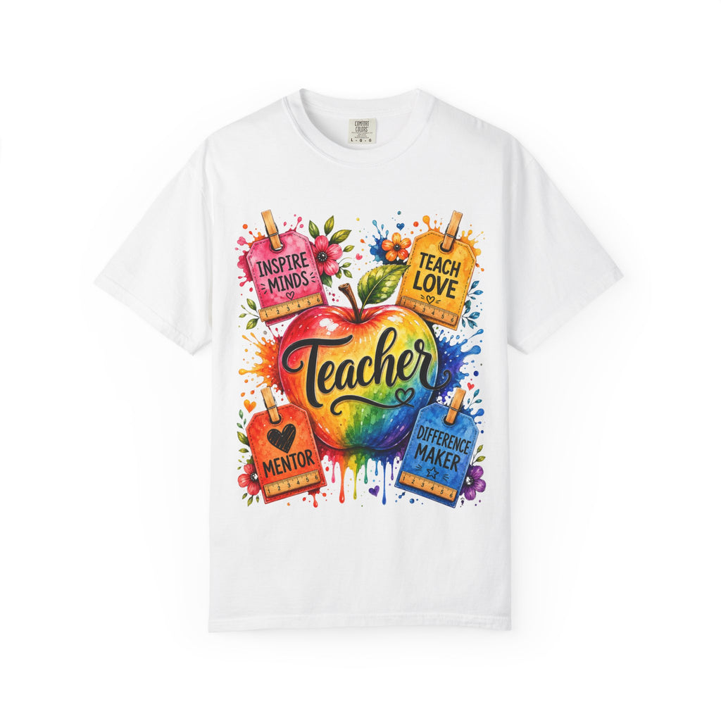 Teacher Apple T Shirt Colorful Inspire Minds Teach Love Mentor Design