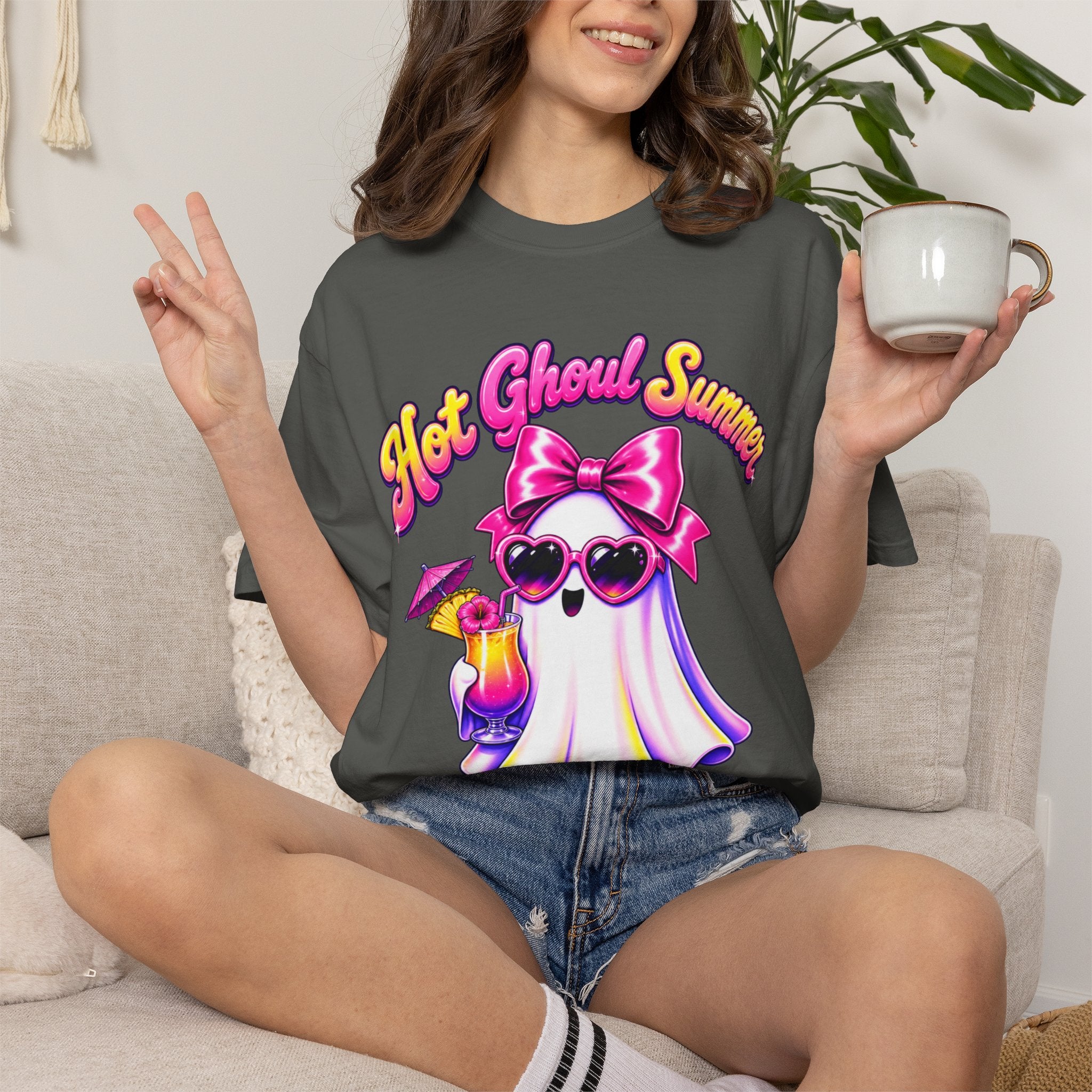 Hot Ghoul Summer T Shirt Cute Retro Ghost Tee with Sunglasses and Cocktail