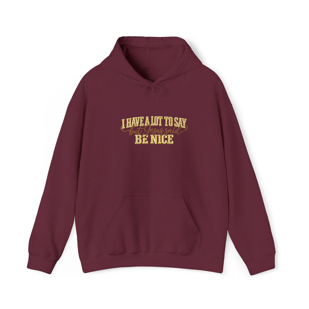 I Have a Lot to Say But Jesus Said Be Nice Embroidered Hoodie, Funny Christian Sweatshirt, Faith Based Gift for Women, Jesus Saying