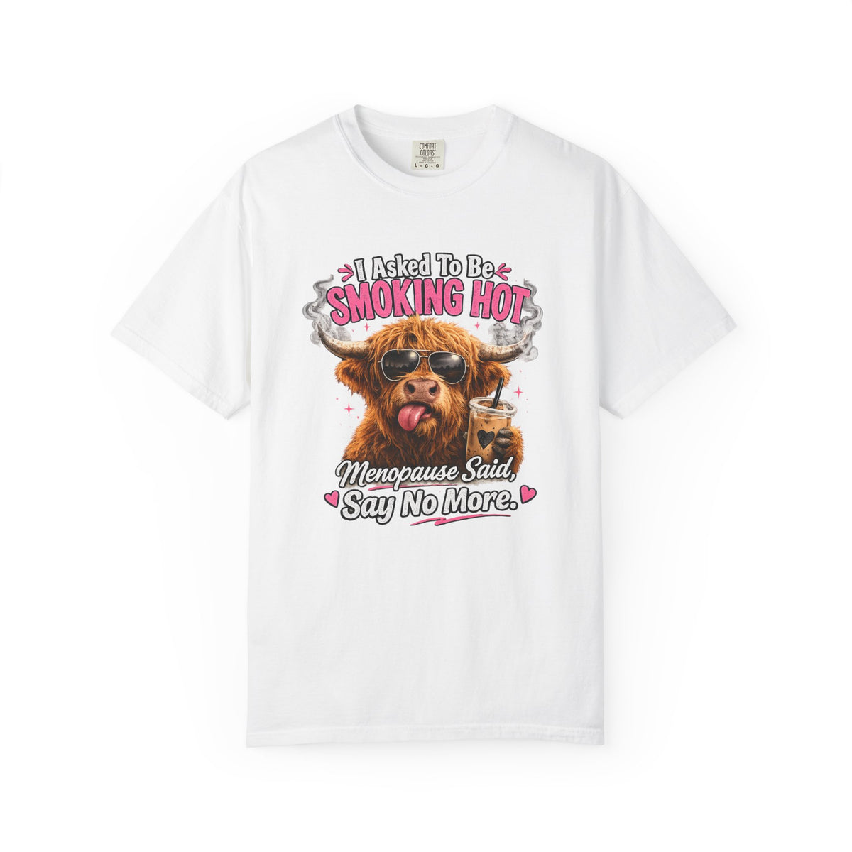 Menopause Smoking Hot T-Shirt Funny Cow with Sunglasses & Drink