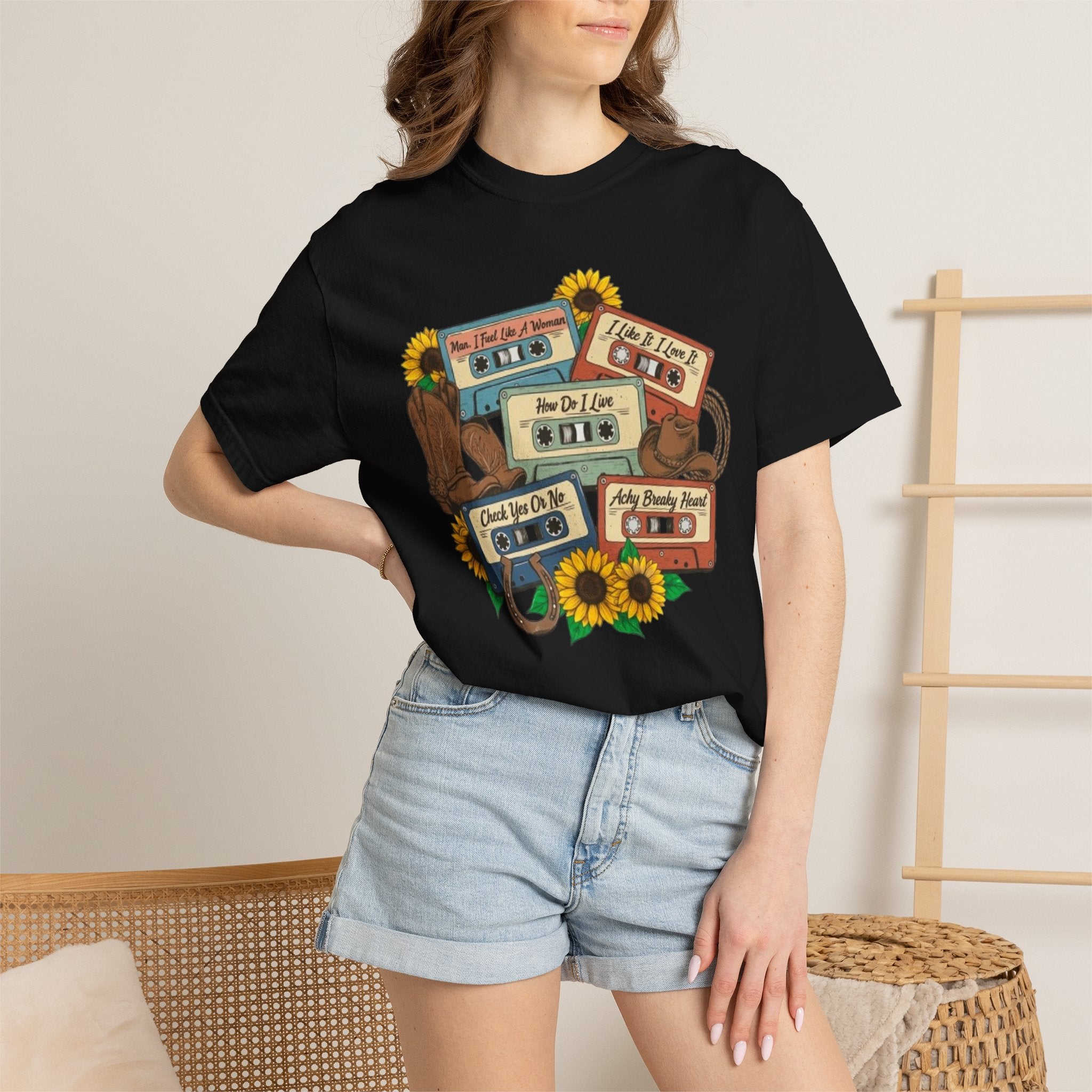 Cassette Mix T Shirt Retro Sunflower Tape Design