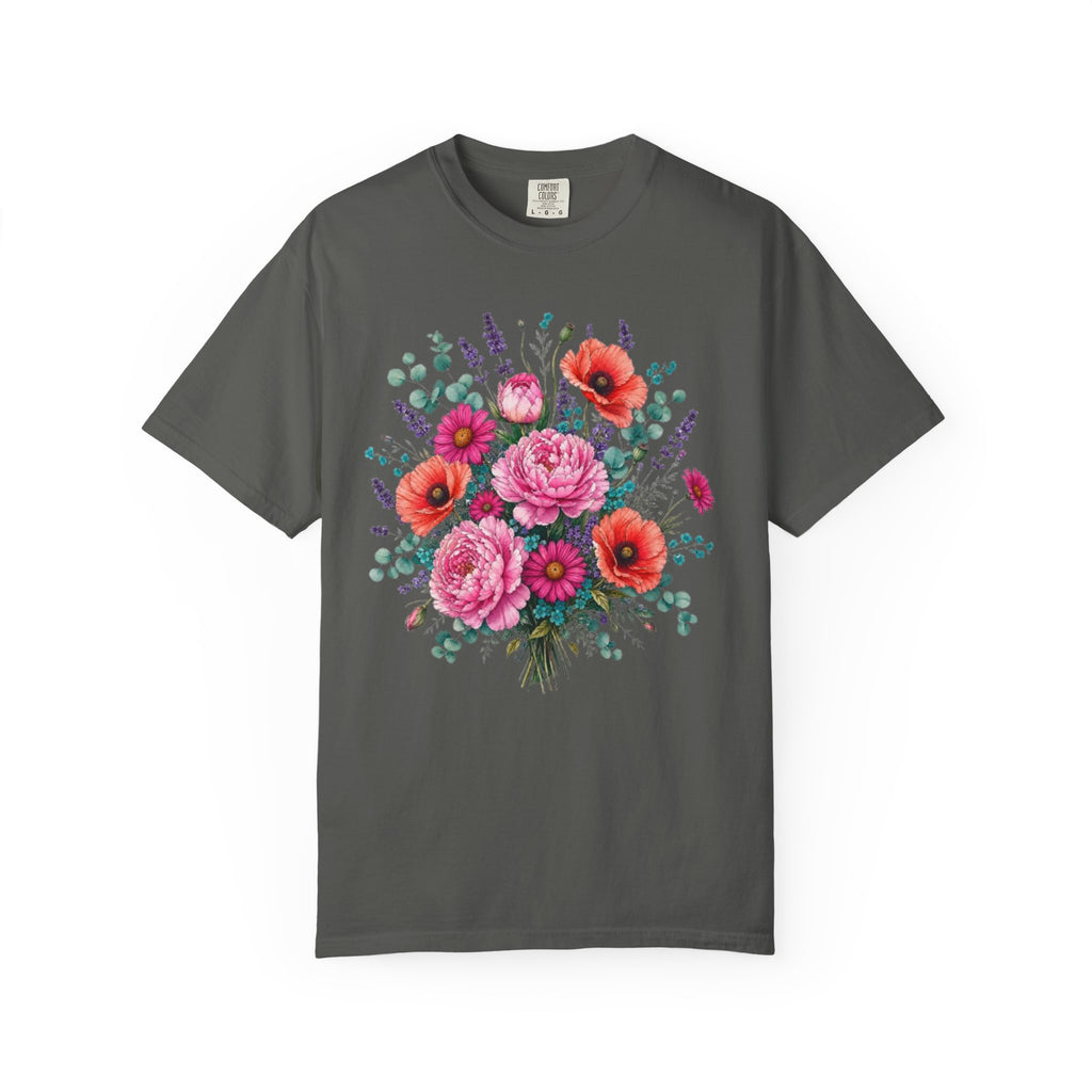 Floral Bouquet T Shirt  Pink Peony and Poppy Garden Tee