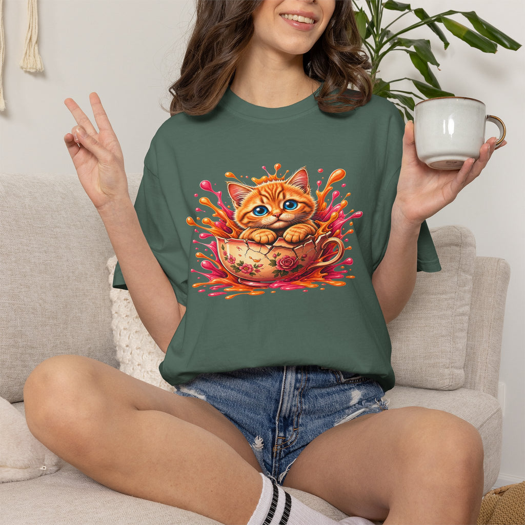 Cat Splash T Shirt Cute Orange Kitten Graphic Tee
