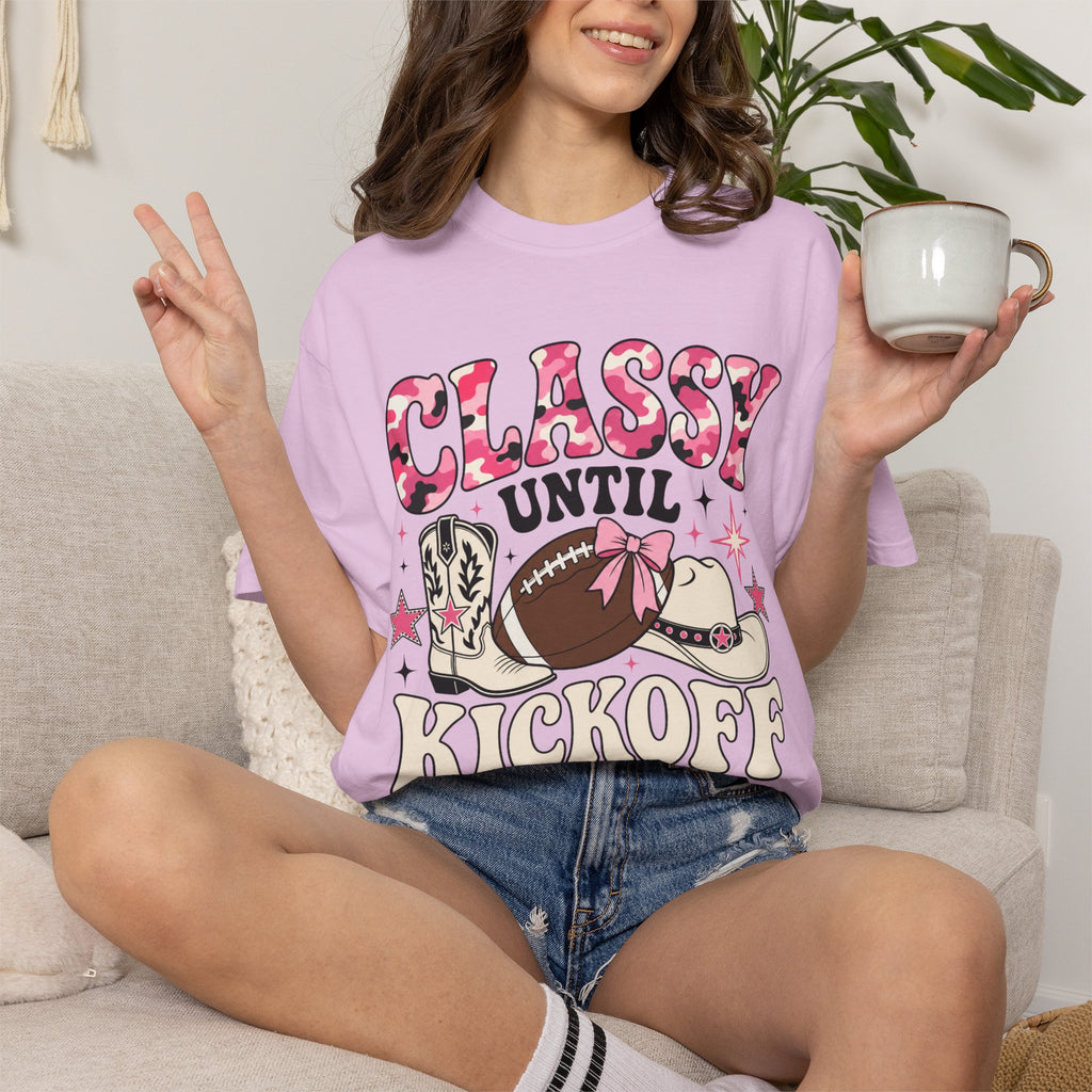 Classy Until Kickoff Football T Shirt Retro Cowgirl Game Day Tee