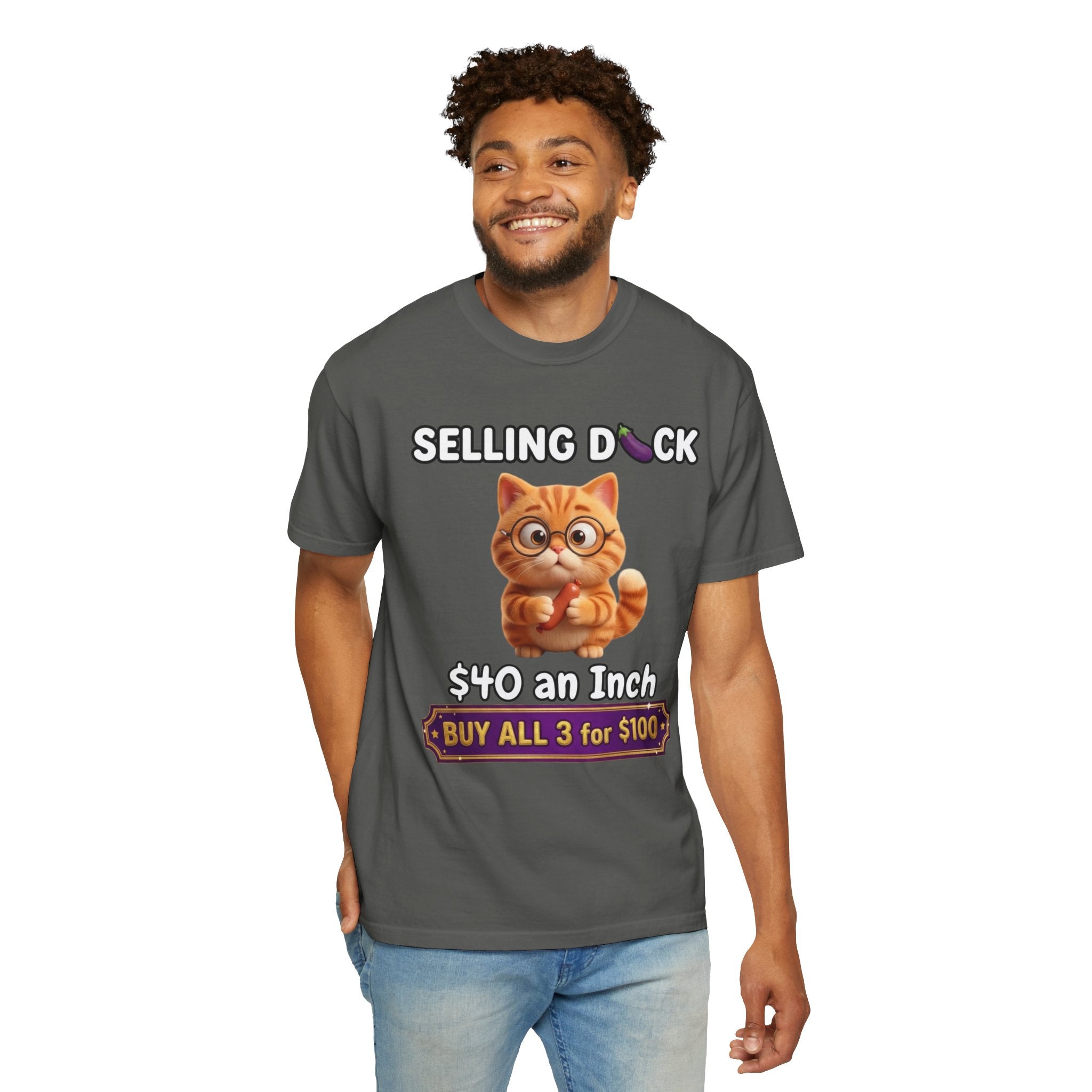 Funny Cat Graphic T-Shirt  Selling D ck Novelty Tee with Cute Kitten 40 an Inch Slogan