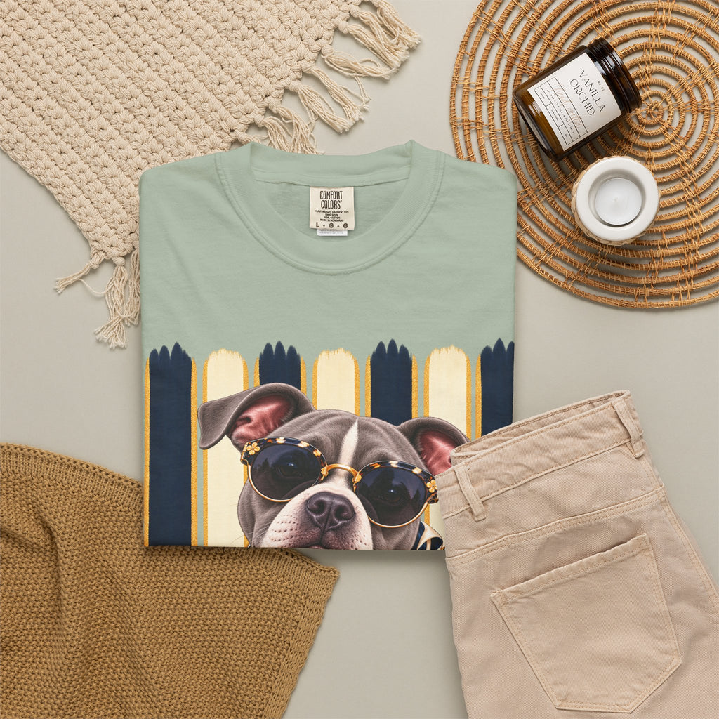 Pitbull Mom Shirt, Blue Gray Pit Bull Comfort Colors Tee, Chic Dog Lover Gift, Boutique Pet Graphic T-Shirt, Artsy Pet Lovers Collection