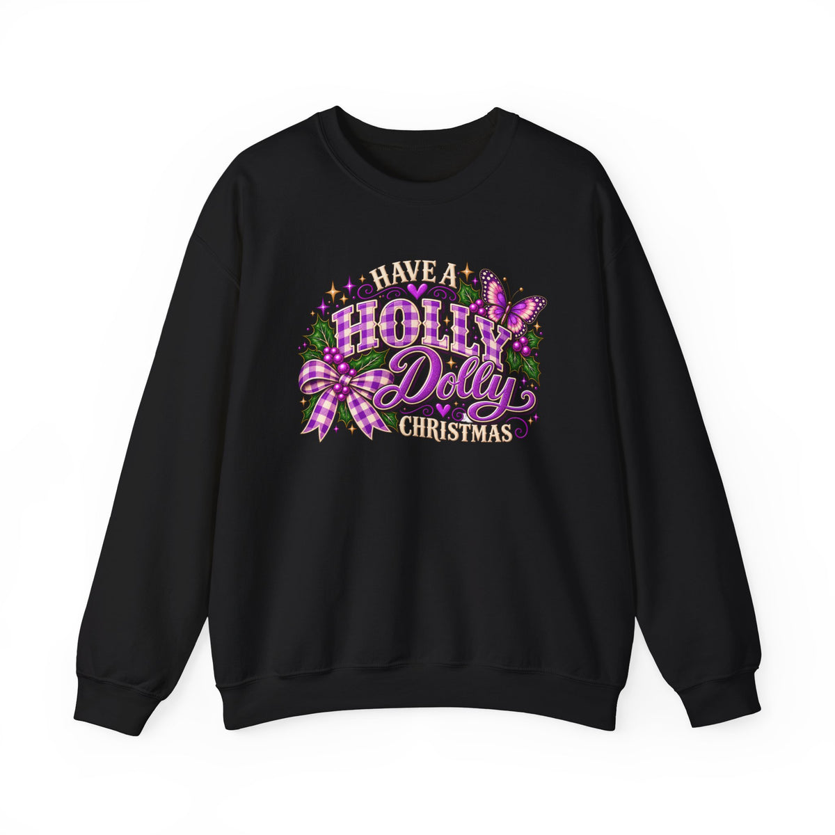 Have a Holly Dolly Christmas Sweatshirt, Dolly Inspired Christmas Shirt, Purple Plaid Holiday Sweatshirt, Butterfly Christmas Gift
