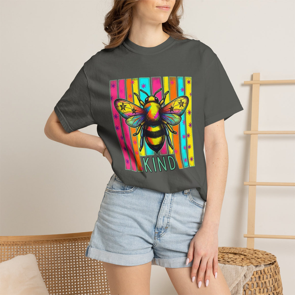Bee Kind T Shirt Colorful Retro Striped Graphic Tee