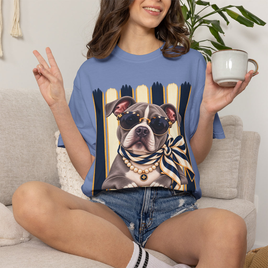 Pitbull Mom Shirt, Blue Gray Pit Bull Comfort Colors Tee, Chic Dog Lover Gift, Boutique Pet Graphic T-Shirt, Artsy Pet Lovers Collection