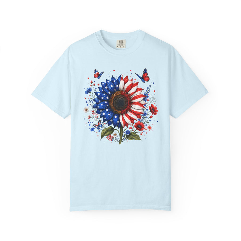 Patriotic Sunflower T Shirt American Flag Floral Tee Fourth of July