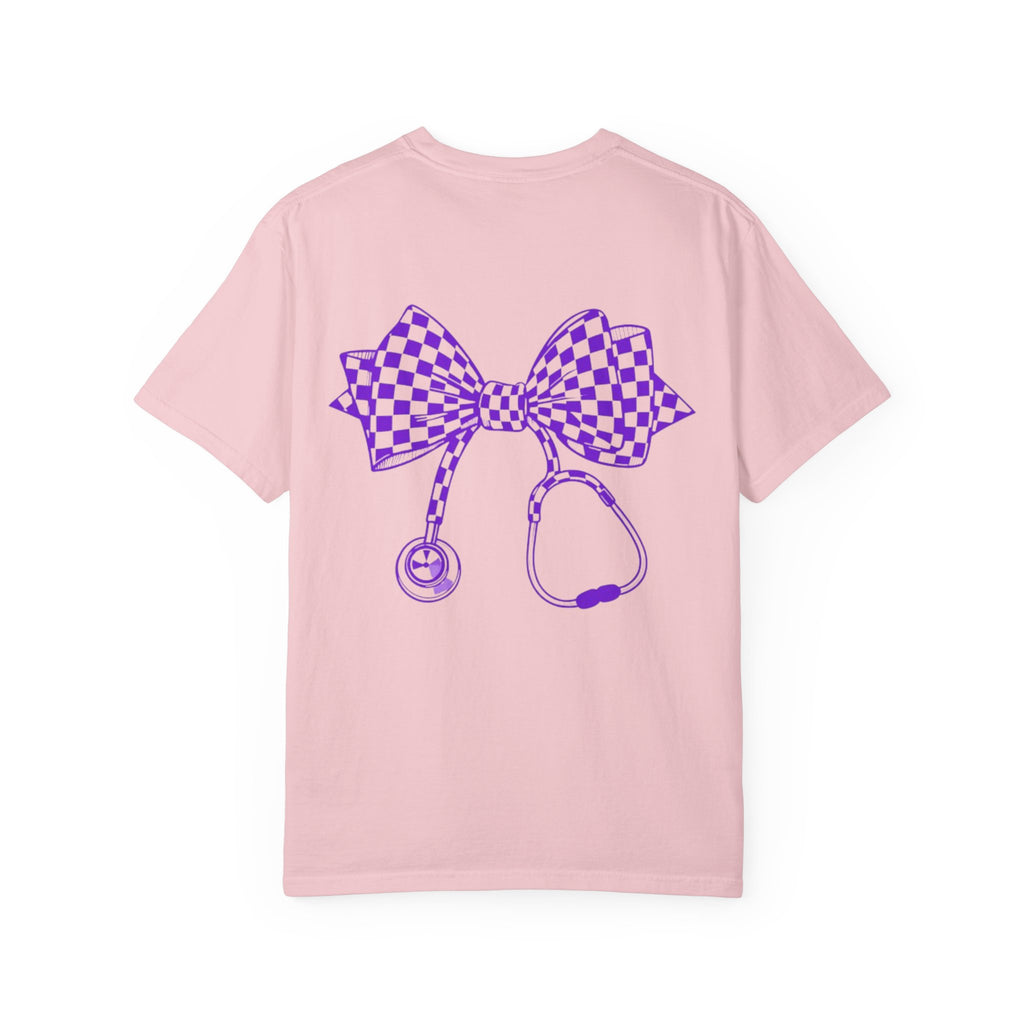 Nurse Stethoscope Bow T Shirt Checkered Medical Ribbon Tee