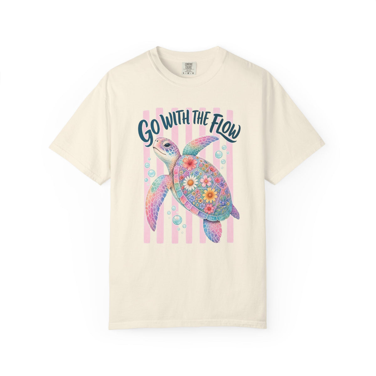 T-Shirt Go With The Flow Floral Sea Turtle Graphic Tee