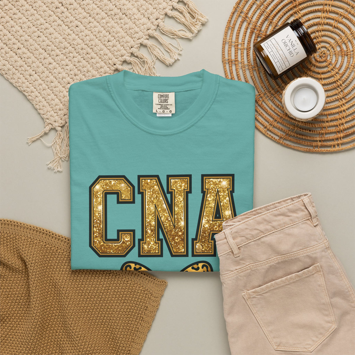 CNA Leopard Bow T Shirt Sparkle Gold Nurse Aide Tee