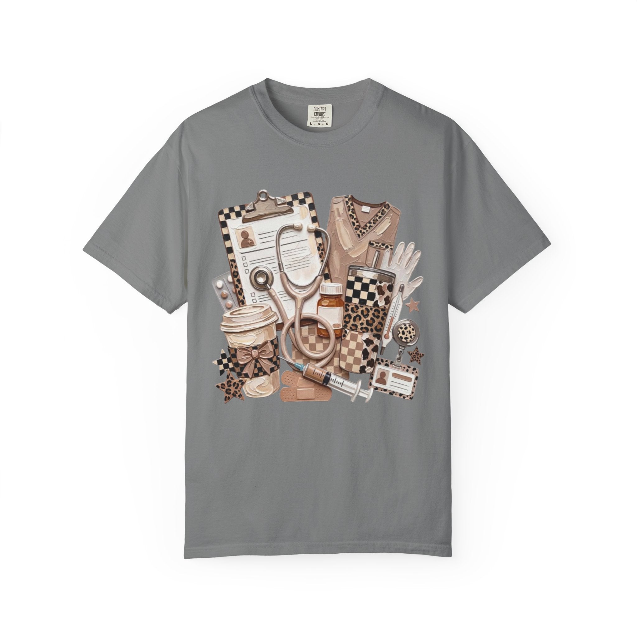 Nurse Essentials Graphic T Shirt Medical Stethoscope Coffee Clipboard Design