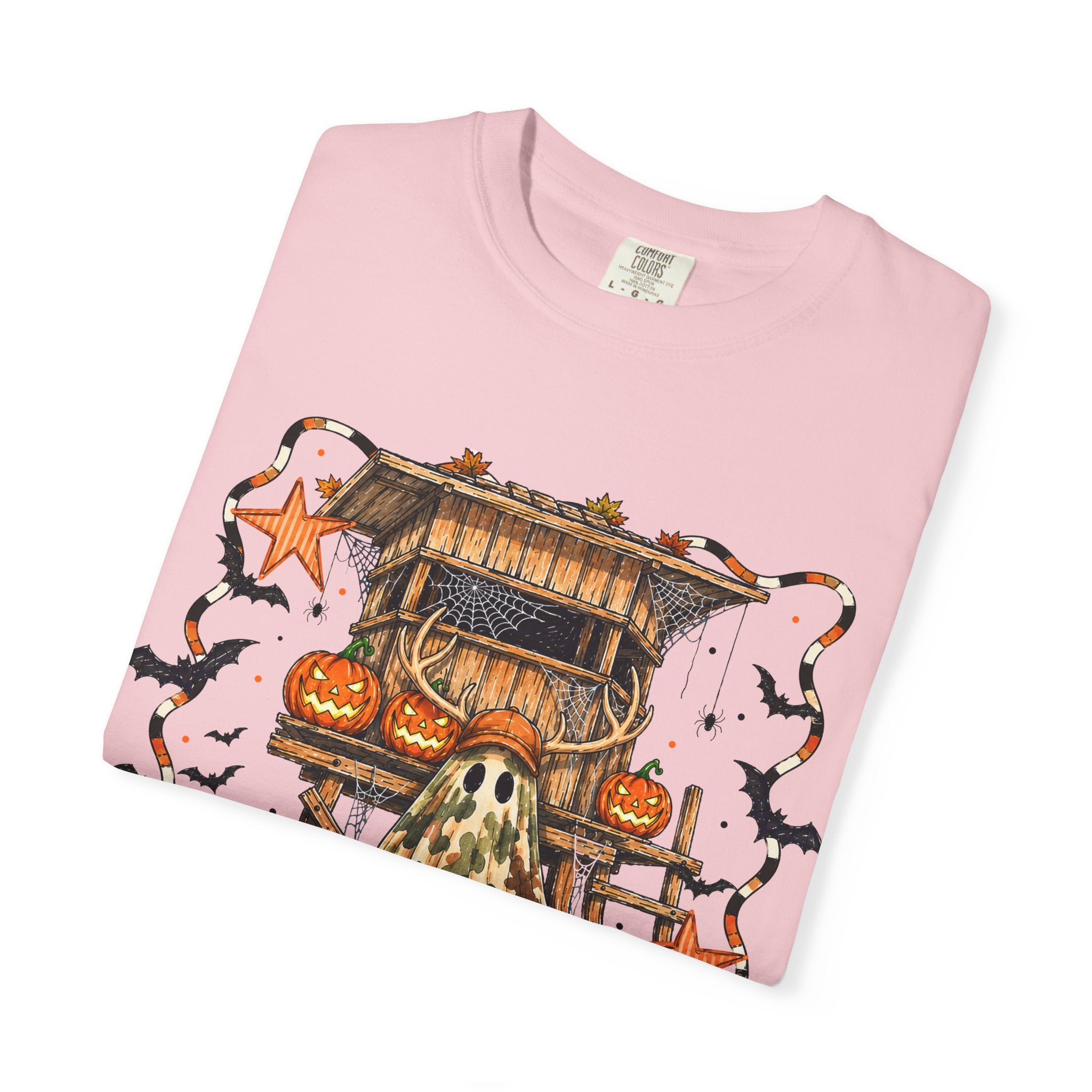 Halloween Ghost Treehouse T-Shirt Front and Back 31 October Camo Pumpkin Tee