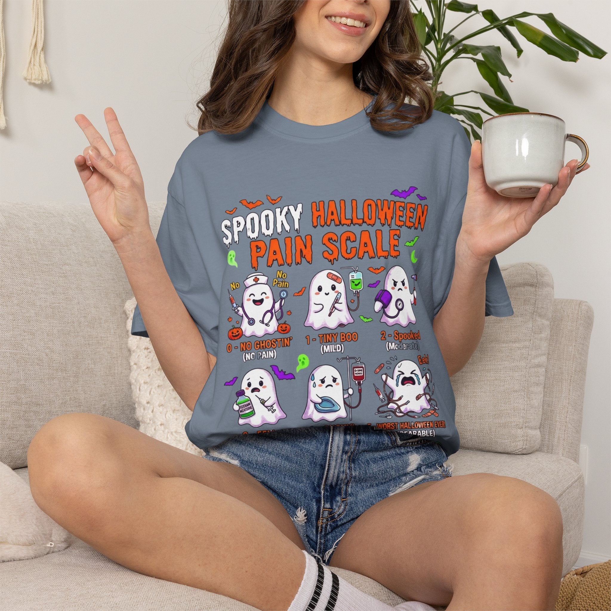Halloween Ghost Pain Scale T-Shirt Spooky Halloween Pain Scale Nurse Funny Tee