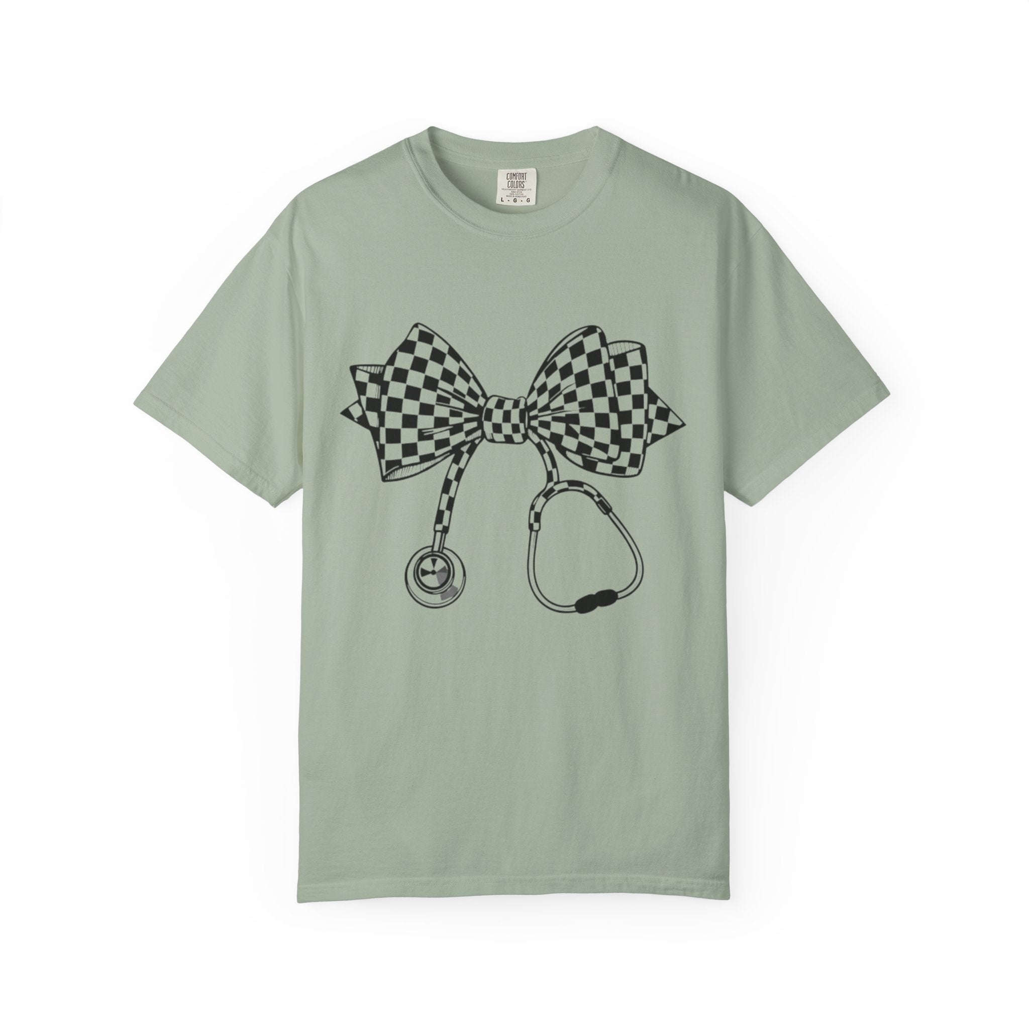 Checkerboard Bow Stethoscope T Shirt Nurse and Medical Student Gift