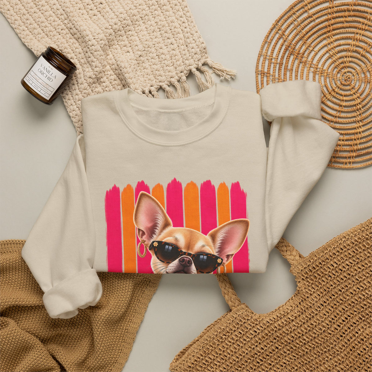 Chihuahua Sweatshirt, Unique Dog Lover Gift, Sassy Chihuahua Mom Sweater, Colorful Artsy Dog Apparel, Original Boutique Pet Lover Gift