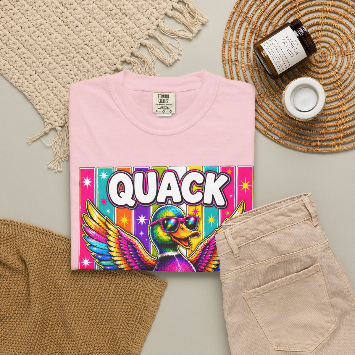 Quack Headed Duck T Shirt Vibrant Retro Rainbow Duck Graphic Tee