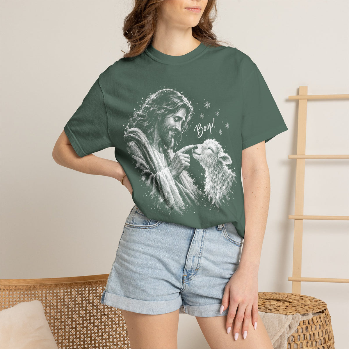 Jesus Boop Shirt, Jesus and Lamb Christian T-Shirt, Cute Faith Based Tee, Funny Jesus Shirt, Religious Gift for Women, Christian Graphic Tee