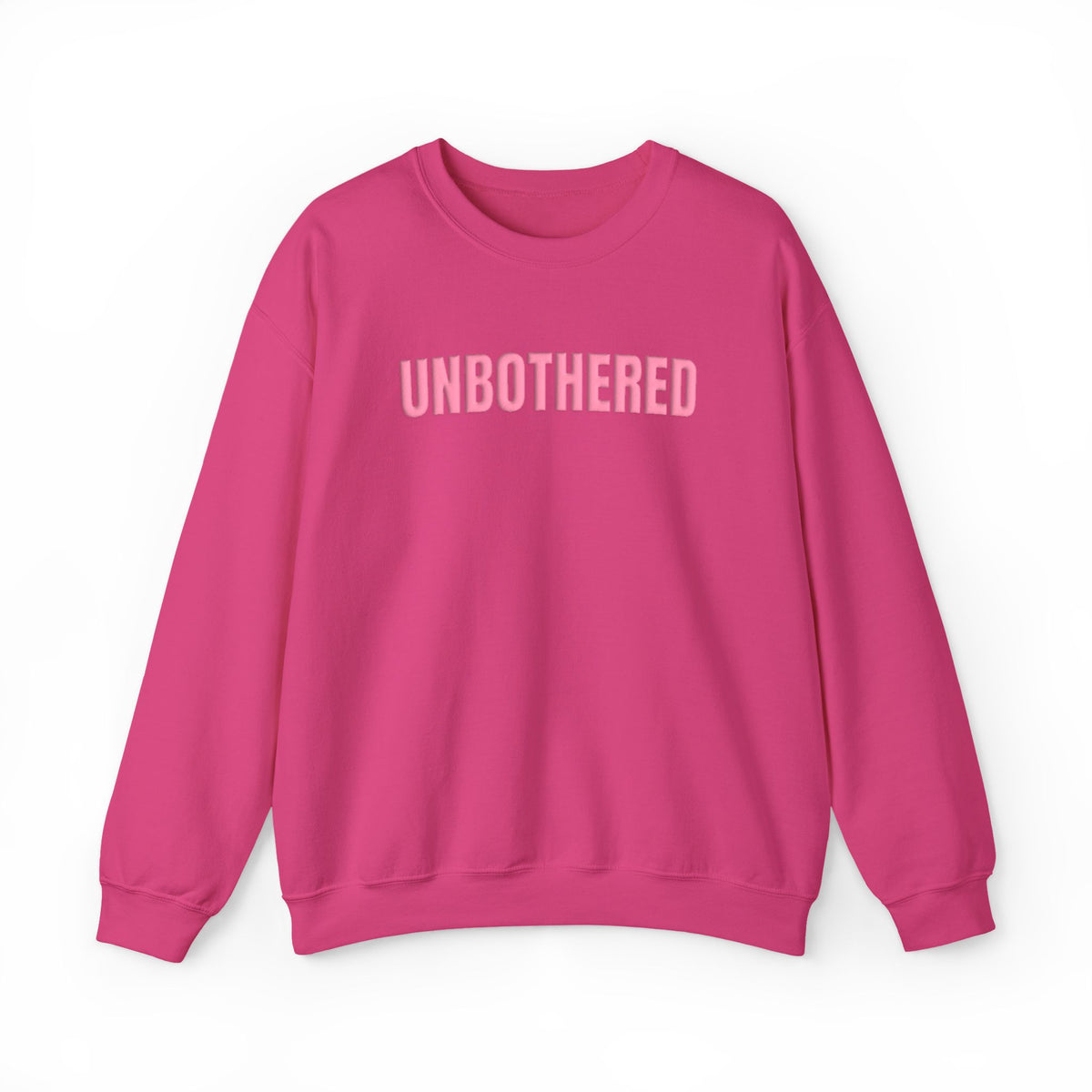 UNBOTHERED Puff Print Sweatshirt, Pink Raised Letter Crewneck, Trendy Graphic Sweatshirt, Cozy Oversized Pullover, Gift for Her
