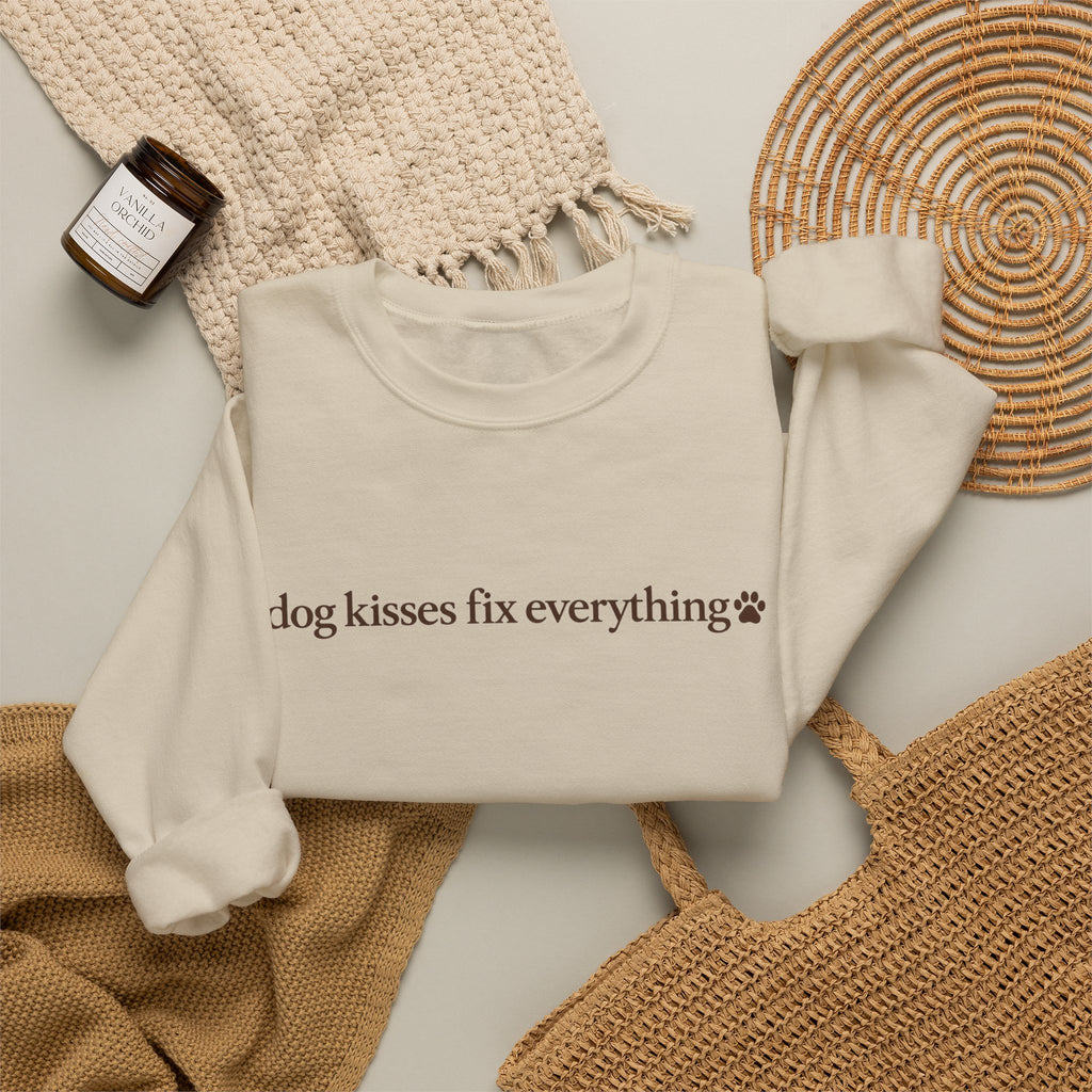 Dog Kisses Fix Everything Sweatshirt, Minimalist Dog Mom Crewneck, Cute Dog Lover Gift, Cozy Pet Mom Sweater, Christmas Gift for Dog Lovers