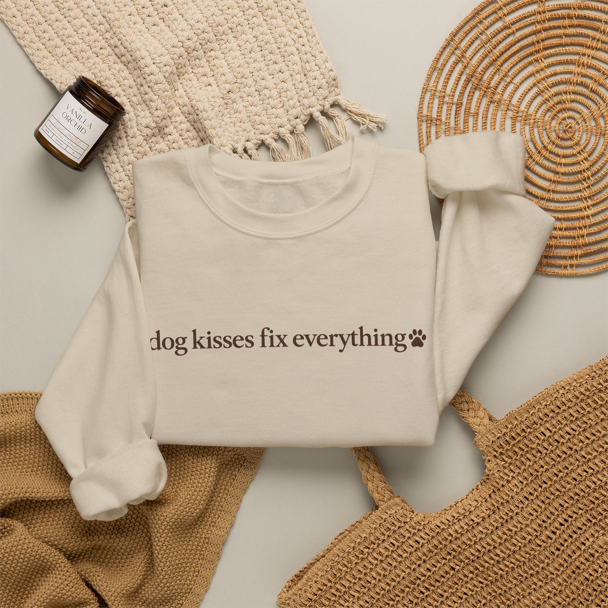Dog Kisses Fix Everything Sweatshirt, Minimalist Dog Mom Crewneck, Cute Dog Lover Gift, Cozy Pet Mom Sweater, Christmas Gift for Dog Lovers